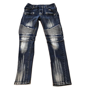 Balmain Made in Italy Biker Jeans Size 32 x30 Distressed Ribbed Moto Denim Pants